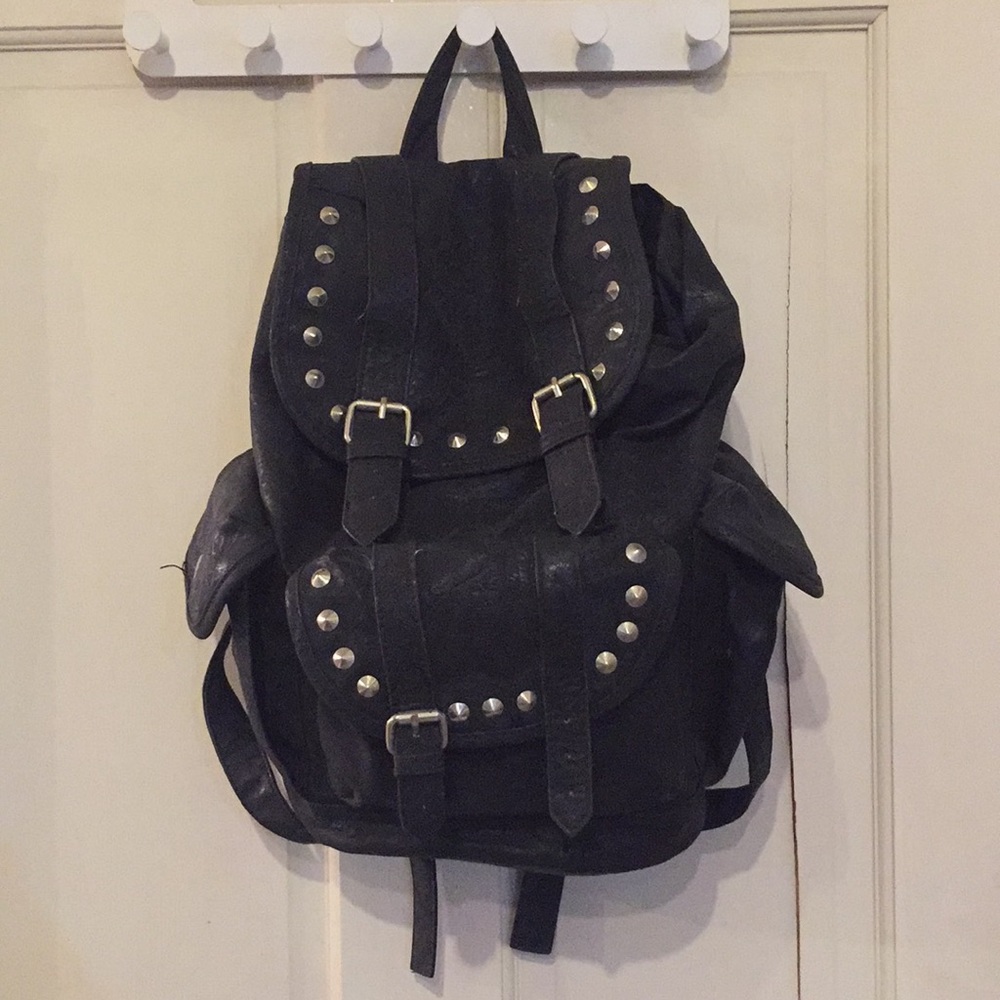 Black Studded Biker Punk Backpack Satchel Purse